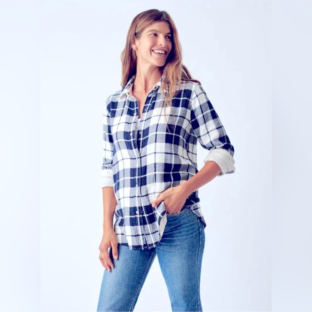 Faherty Reversible Blue and White Abbot Plaid Shirt Size M